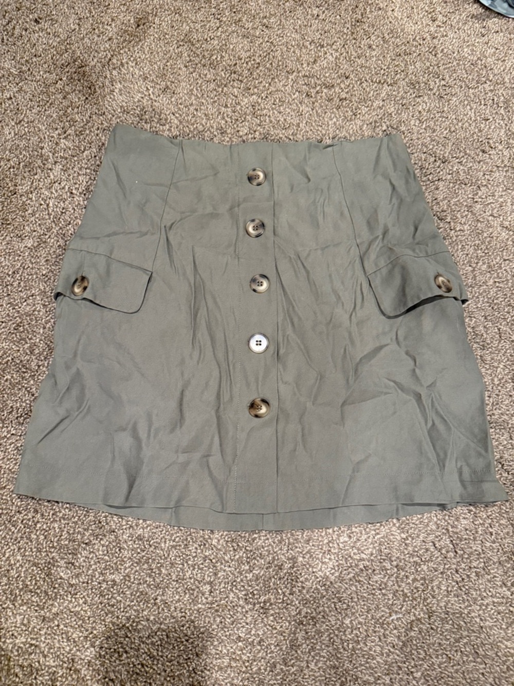 J.O.A. Olive Green Button-Front Mini Skirt